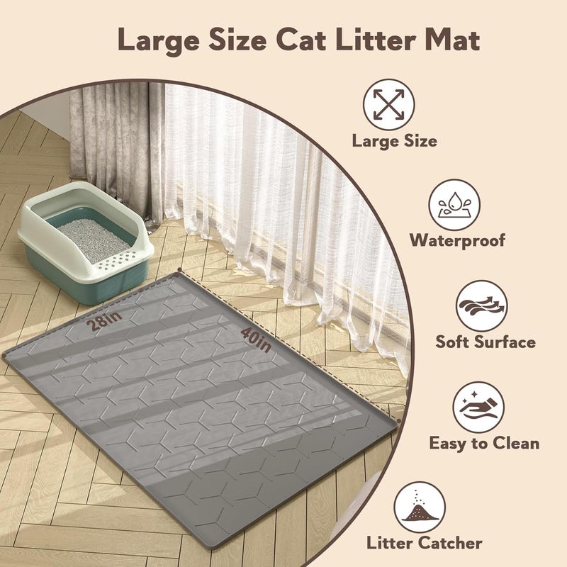 Garoopion Cat Litter Mat, Large 40" X 28" Litter Catcher Rug, Waterproof Silicone Mat for Cats, Dark Gray - Image 5